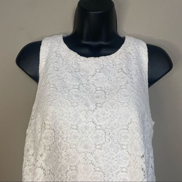 FOREVER21 knit Sleeveless white blouse double layer lace - Picture 3 of 14